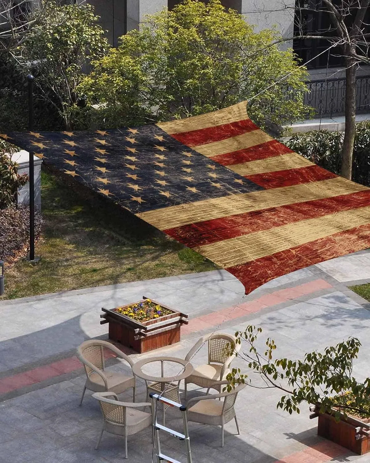 4th of July Sun Shade Sail 12'x16' American Flag Rectangle Sun Shade Sails Canopy Waterproof Patriotic Stars Retro Outdoor Sunshades UV Block Cover Shades Cloth for Patio Backyard Lawn