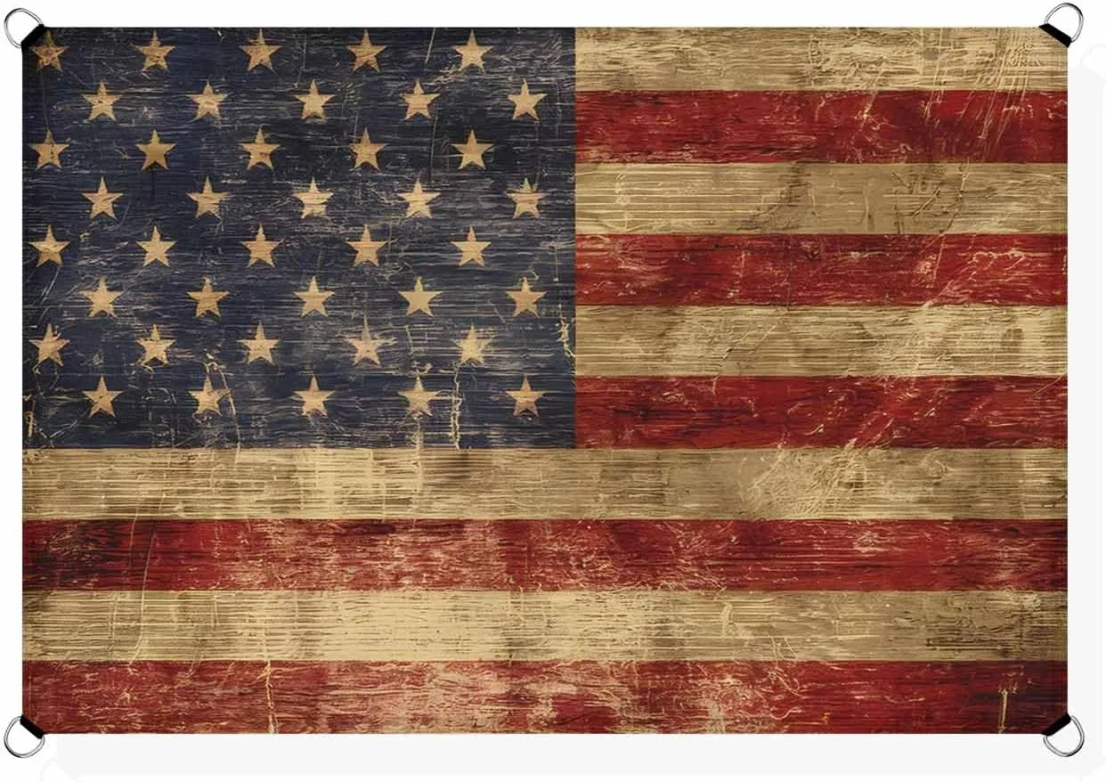 4th of July Sun Shade Sail 12'x16' American Flag Rectangle Sun Shade Sails Canopy Waterproof Patriotic Stars Retro Outdoor Sunshades UV Block Cover Shades Cloth for Patio Backyard Lawn