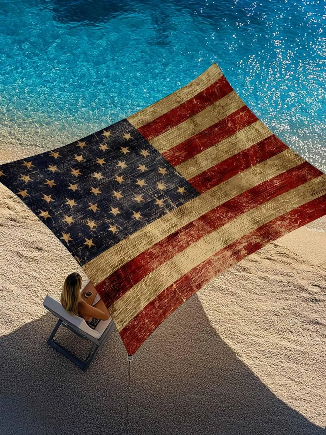 4th of July Sun Shade Sail 12'x16' American Flag Rectangle Sun Shade Sails Canopy Waterproof Patriotic Stars Retro Outdoor Sunshades UV Block Cover Shades Cloth for Patio Backyard Lawn