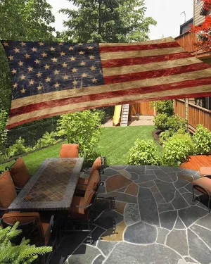 4th of July Sun Shade Sail 12'x16' American Flag Rectangle Sun Shade Sails Canopy Waterproof Patriotic Stars Retro Outdoor Sunshades UV Block Cover Shades Cloth for Patio Backyard Lawn