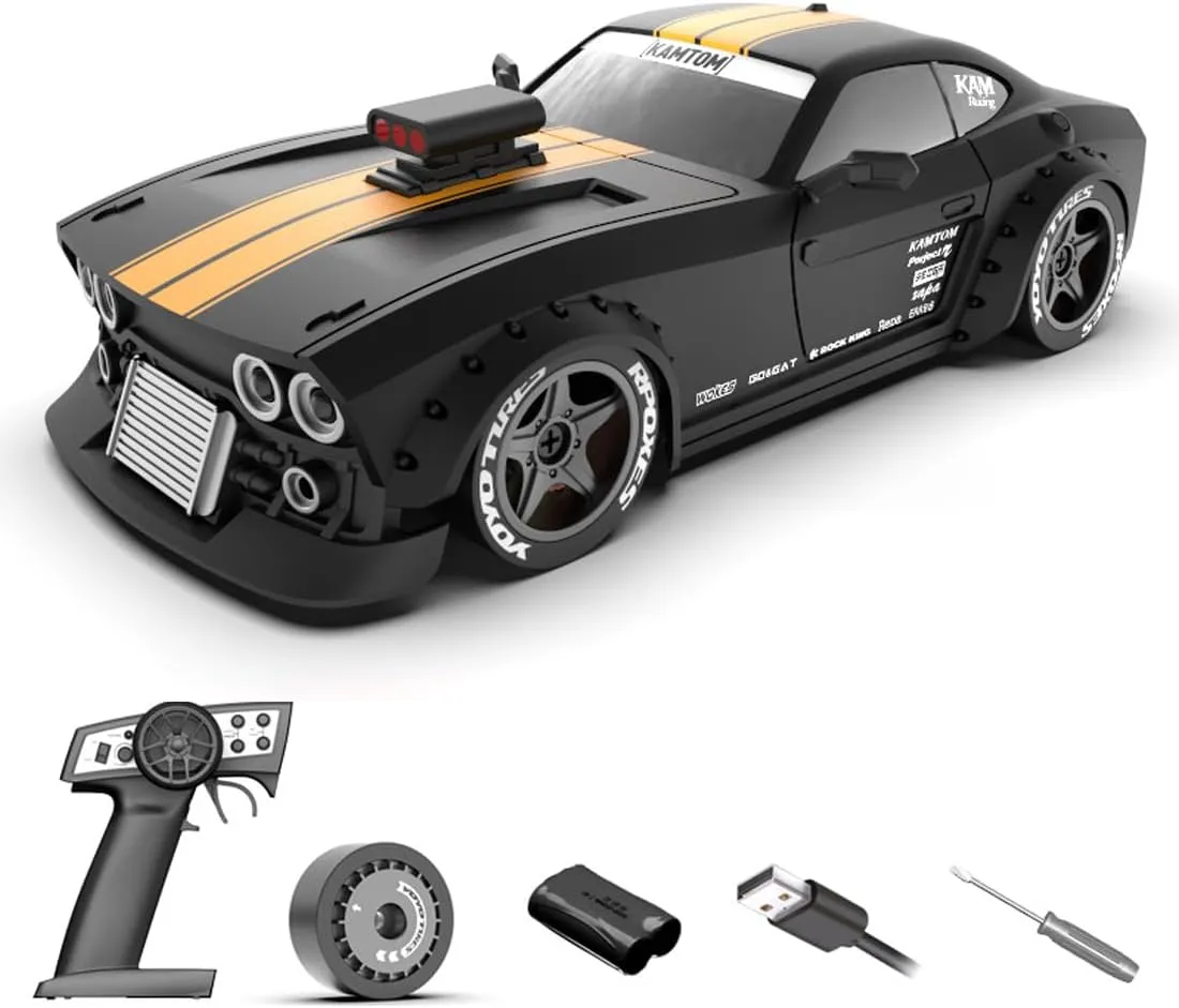 4WD RC Sport Car, 1/32 Scale 2.4G Full-Proportional Control RC Drift Car with Gyro Stabilization & LED Lights, RC Racing Toy for Adults