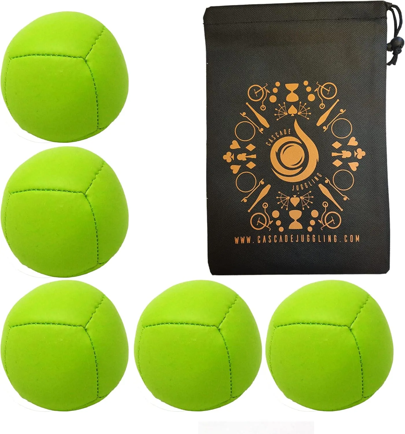 5 x 110g Six Panel Thud Juggling Balls & Bag - Set of 3 Juggling Balls (Green)