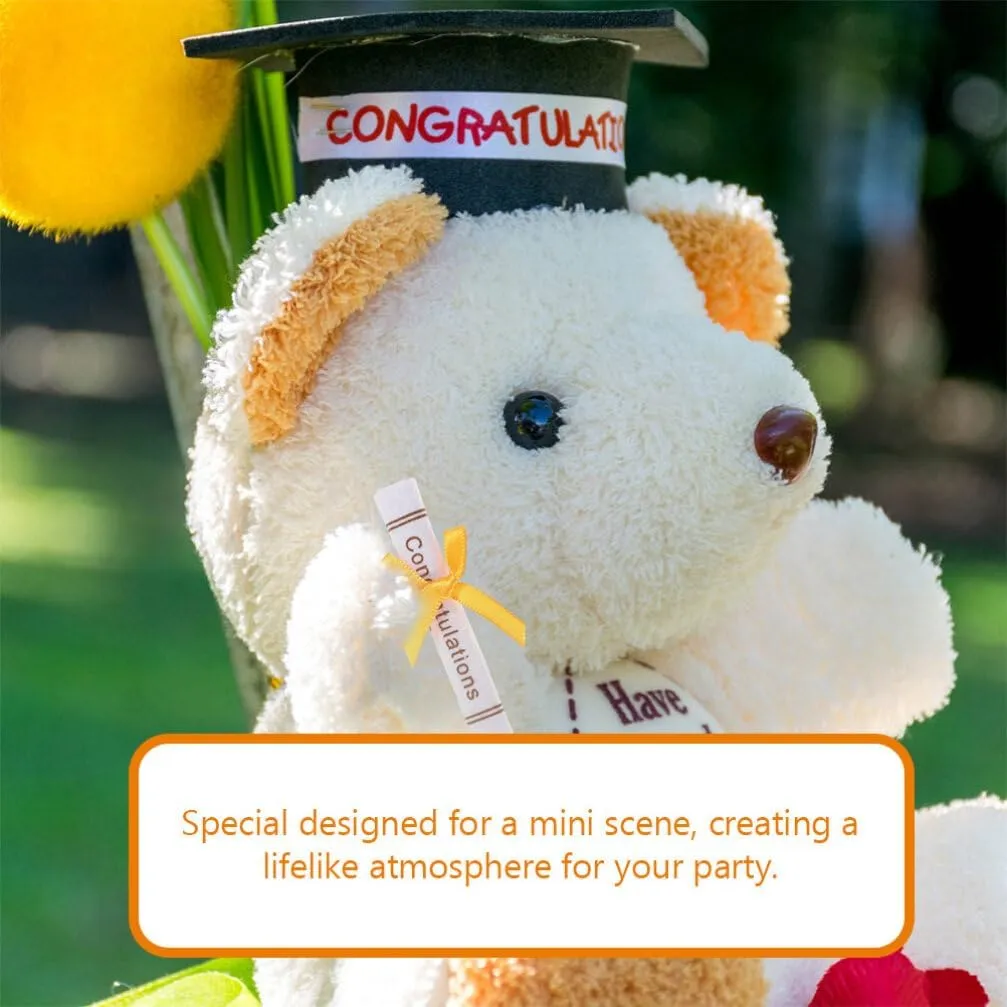 50pcs Miniature Non-Woven Graduation Bear Doll Decor DIY for Graduation Ornament Stable Decor for Bear Flowerpots Bookshelves and Mini Scenes