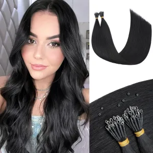 50pcs Nano Beads Hair Extensions Straight Nano Beads For Hair Pre-Bonded Seamless Nano Tip Real Human Hair，16Inch Jet Black,50g
