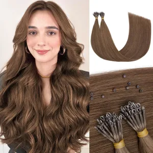 50pcs Nano Beads Hair Extensions Straight Nano Beads For Hair Pre-Bonded Seamless Nano Tip Real Human Hair，18Inch Chocalate Brown,50g