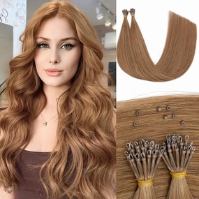 50pcs Nano Beads Hair Extensions Straight Nano Beads For Hair Pre-Bonded Seamless Nano Tip Real Human Hair，20Inch Light Brown,50g