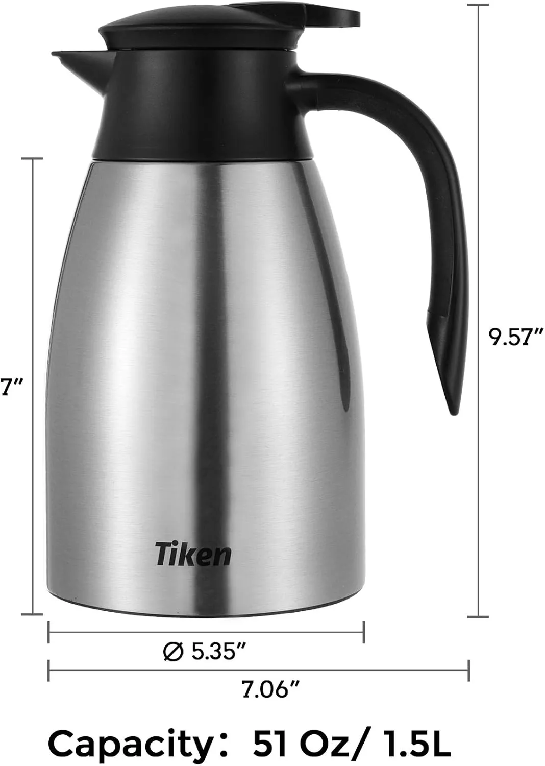 51 Oz Thermal Coffee Carafe, Stainless Steel Insulated Vacuum Coffee Carafes For Keeping Hot, 1.5 Liter Beverage Dispenser (Silver)