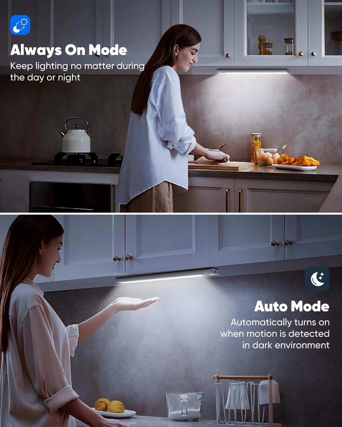 5-Pack Under Cabinet Lighting, 68LED 2000mAh Rechargeable Battery Operated Motion Sensor Light Indoor, 3 Color Wireless Dimmable Closet Lights, Magnetic Under-Counter Light Fixtures for Kitchen, Home