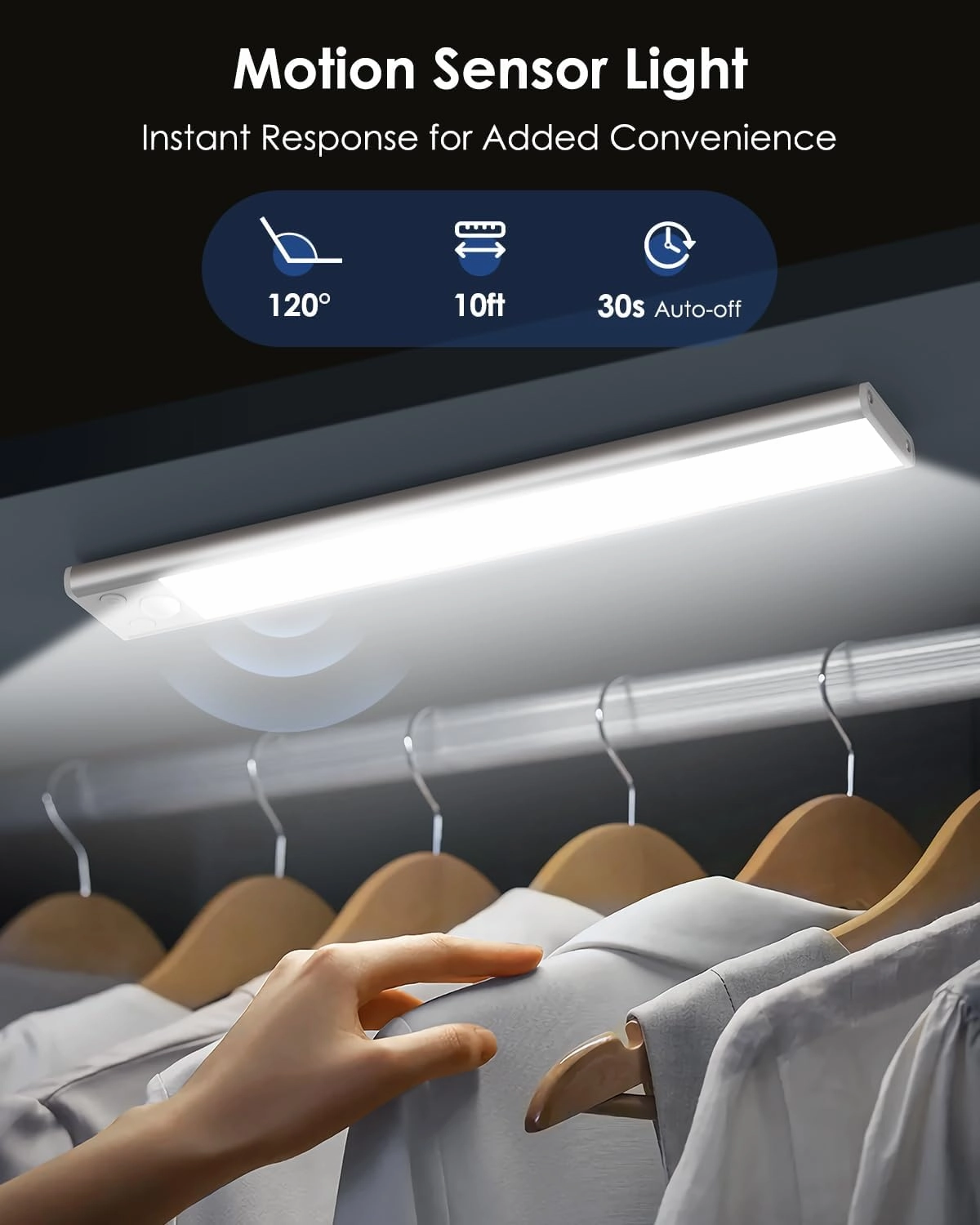 5-Pack Under Cabinet Lighting, 68LED 2000mAh Rechargeable Battery Operated Motion Sensor Light Indoor, 3 Color Wireless Dimmable Closet Lights, Magnetic Under-Counter Light Fixtures for Kitchen, Home