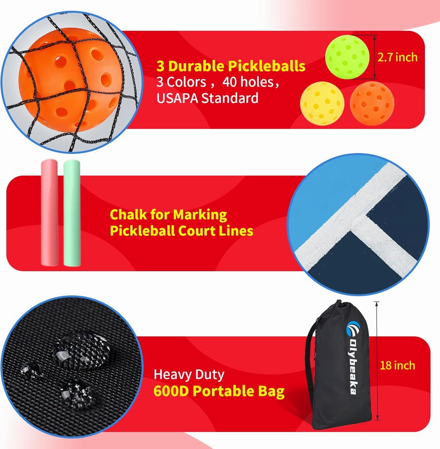 5ft / 10ft / 12.5 ft Mini Pickleball Net for Driveway Backyard with 3 Pickleballs, Carry Bag, Chalks, Portable Half Court Small Pickleball Net for Adults Kids Beginners Pros