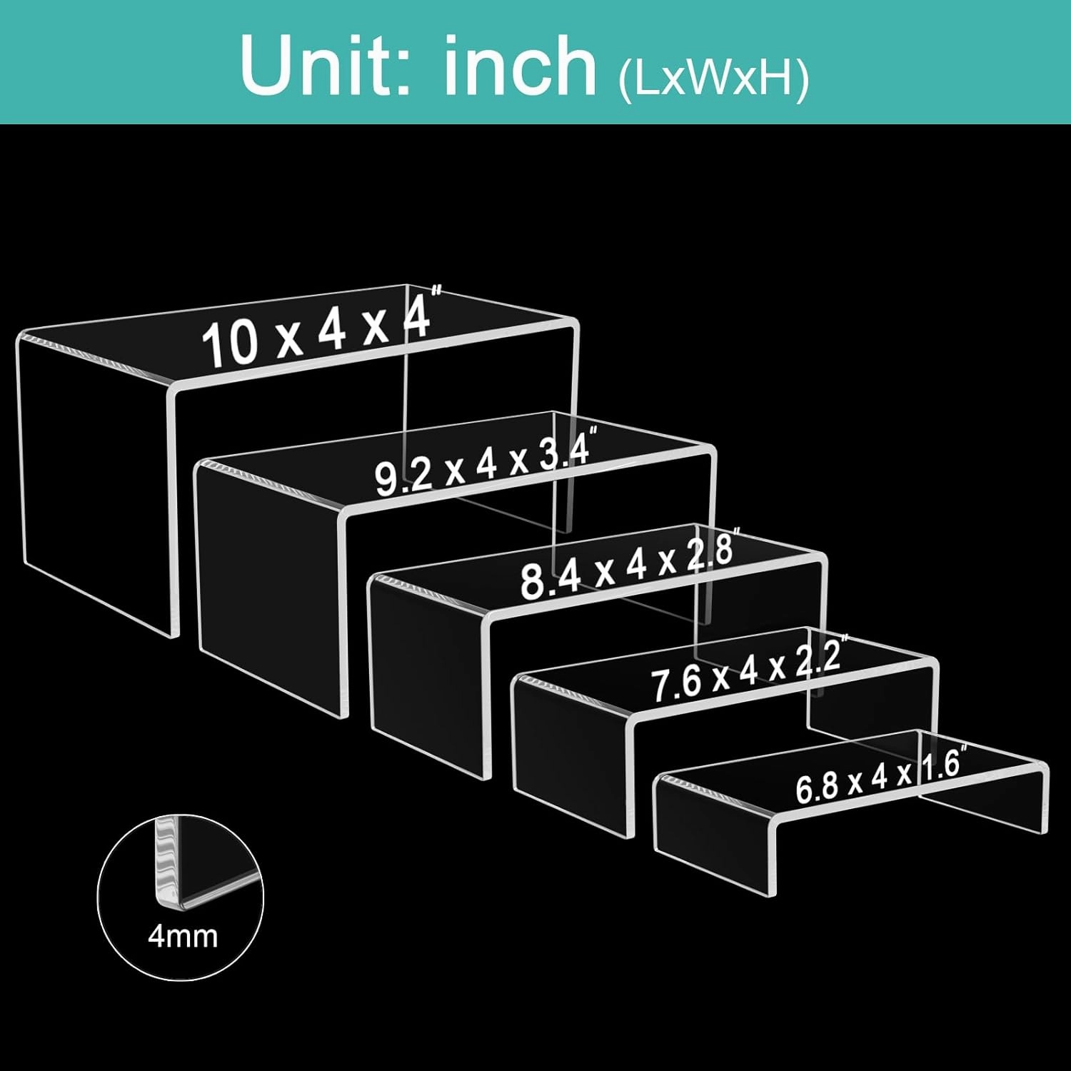 5PCS acrylic display stand, Acrylic Display Risers, 5 Sizes Clear Product Stand, Jewelry Display Riser Shelf Showcase Fixtures For Collectibles Display, Figure Display