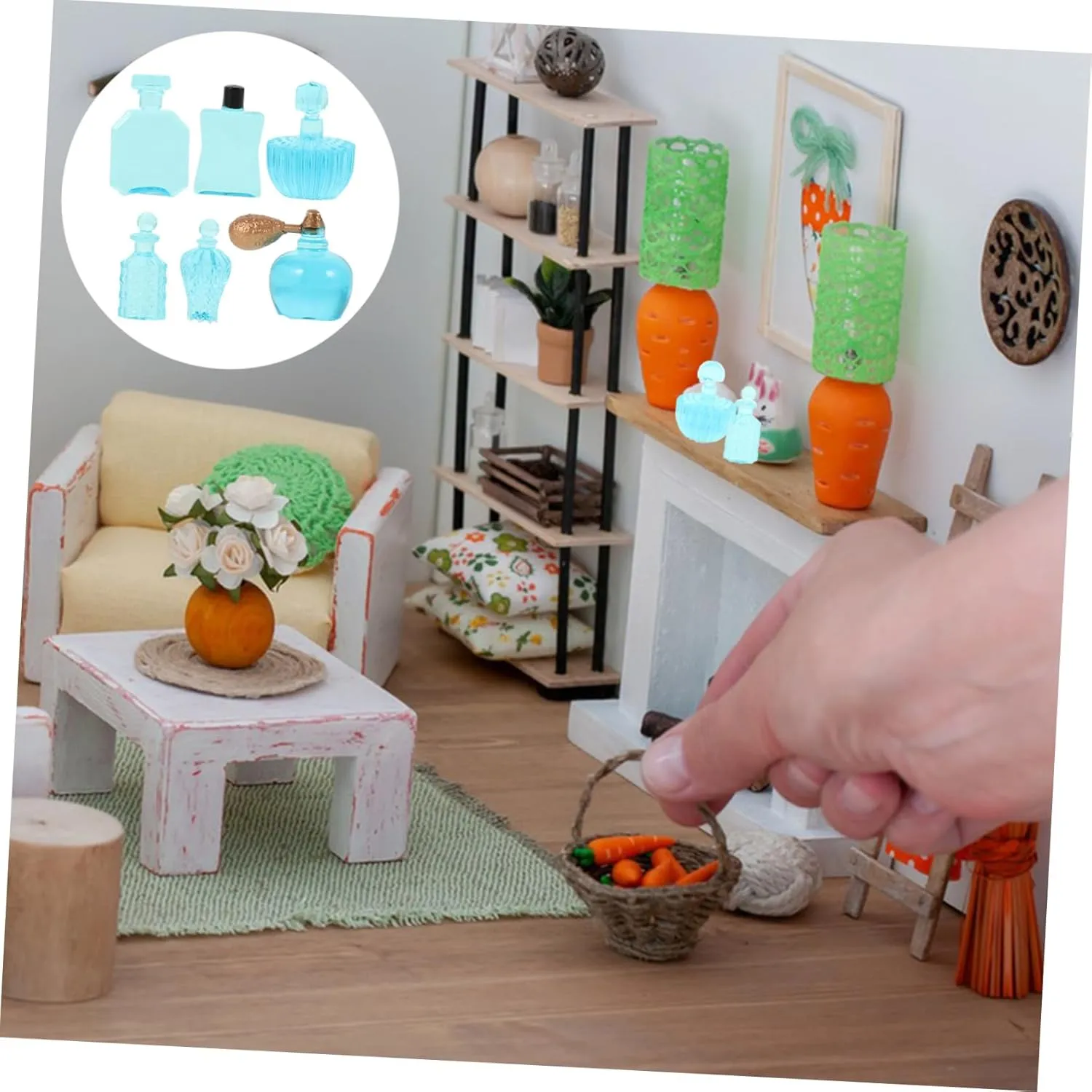 5sets Miniature Perfume Bottle Charms Vibrant Resin Bottle Decor for Dollhouse and Landscape Scenes Cute and Figurines for Crafting and Arrangement 6pcs*5