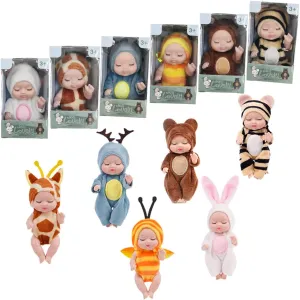 6 Pcs 4 Inch Mini Reborn Baby Dolls Toy Set Realistic Baby Doll with Cute Animal Clothes Gifts for Girls Boys Birthday Christmas