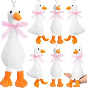 6 Pieces Goose Stuffed Animal 6 Inch Plush White Silly Goose with Collar Soft Stuffed Funny Duck Doll Gifts for Birthday Supplies Home Decorations(Pink Ribbon)