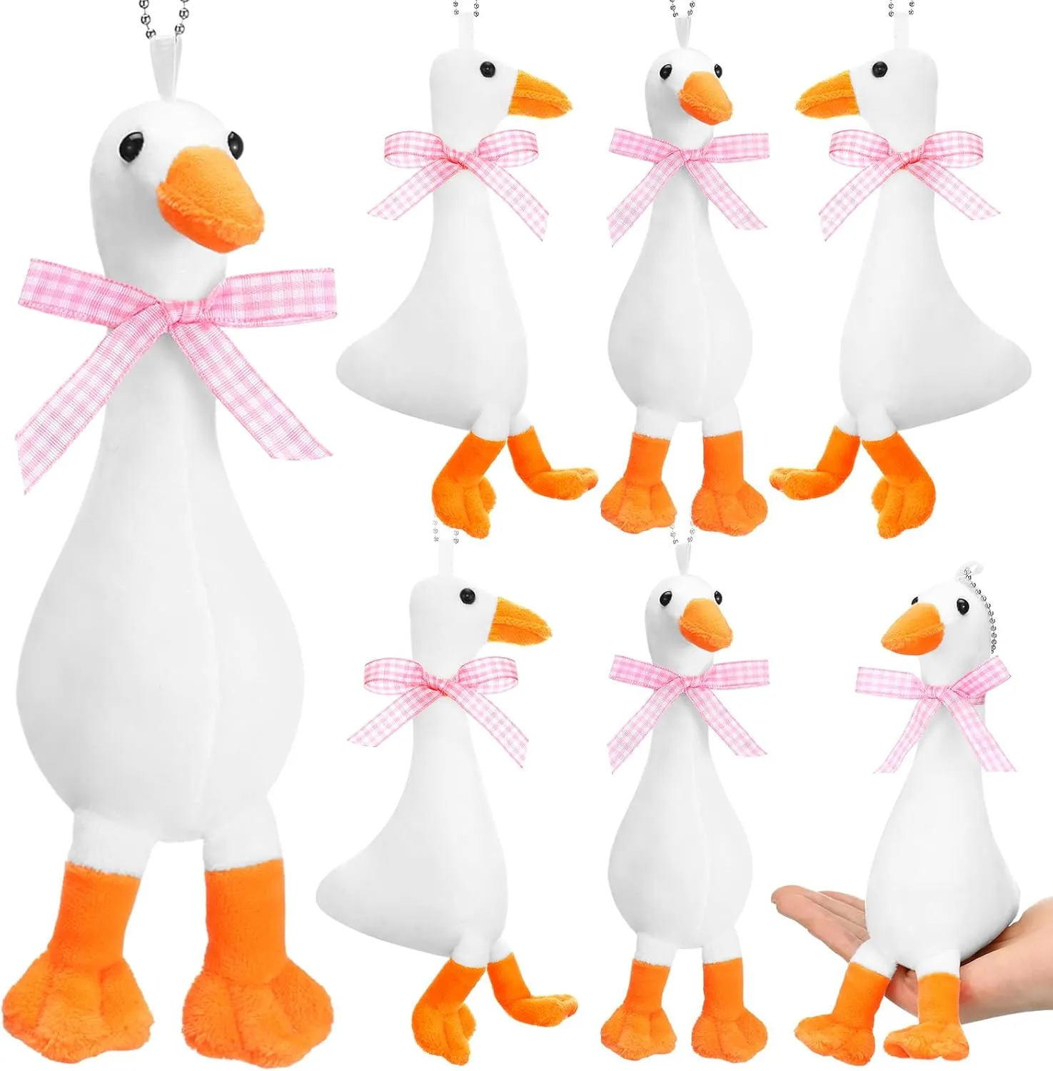 6 Pieces Goose Stuffed Animal 6 Inch Plush White Silly Goose with Collar Soft Stuffed Funny Duck Doll Gifts for Birthday Supplies Home Decorations(Pink Ribbon)