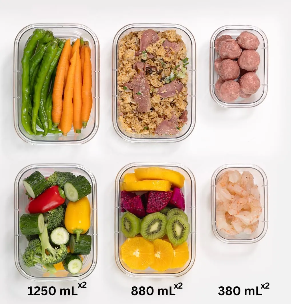 6 Set Quad-Lock Pantry Storage Container, 2 of Each Size (380mL, 880mL, 1250mL)