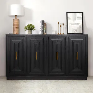 60'' Large Buffet Cabinet with Storage, Fluted Sideboard with Doors and Adjustable Shelves, Wood Credenzas Console Table, Coffee Bar Cabinet for Kitchen, Dining Room, Living Room, Black