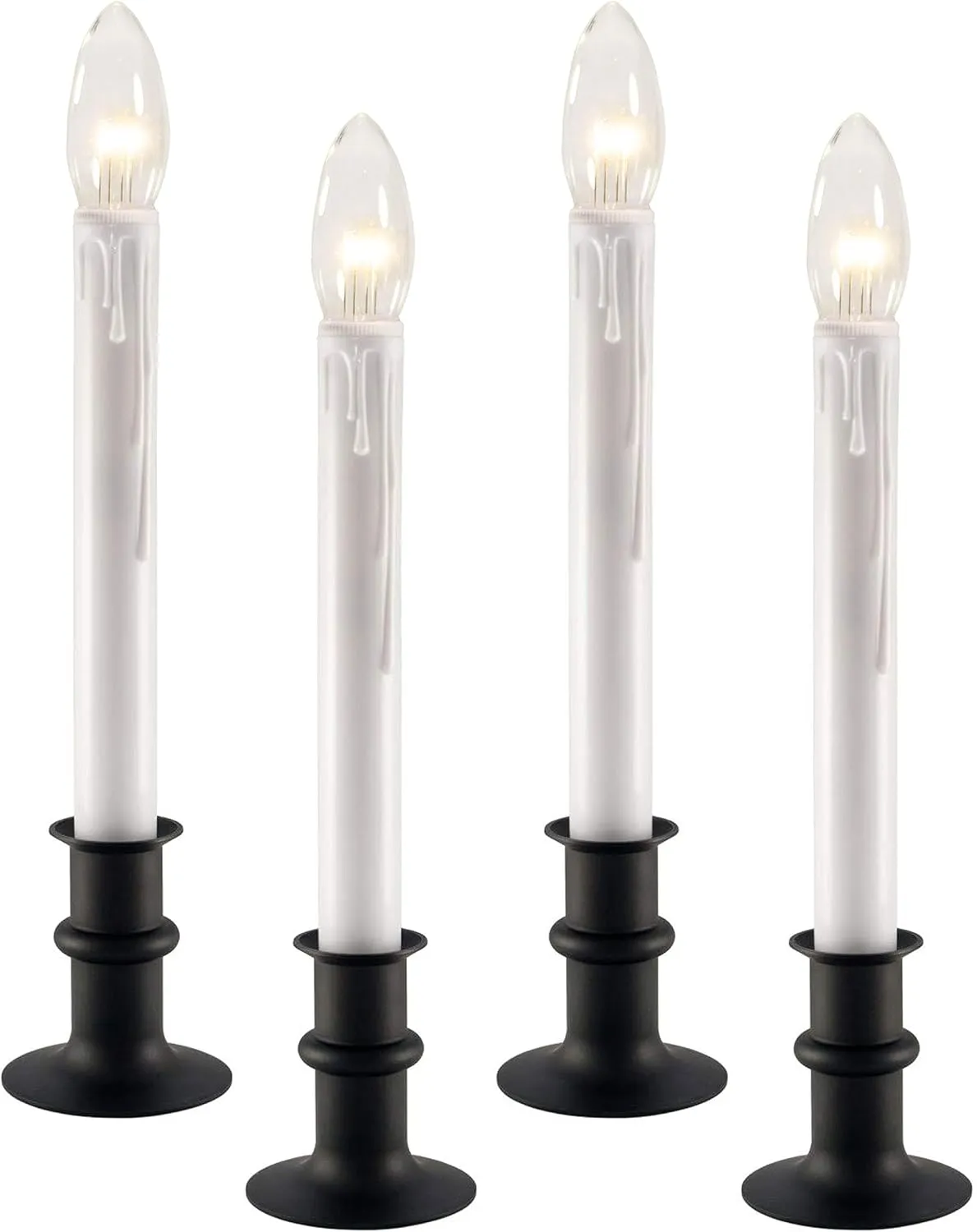 612 Vermont Ultra-Bright LED Window Candles with Timer, Battery Operated, Metal Base, White Candlestick, Adjustable Height (Pack of 4, Matte Onyx)