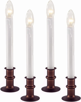612 Vermont Ultra-Bright LED Window Candles with Timer, Battery Operated, Metal Base, White Candlestick, Adjustable Height (Pack of 4, Antique Bronze)