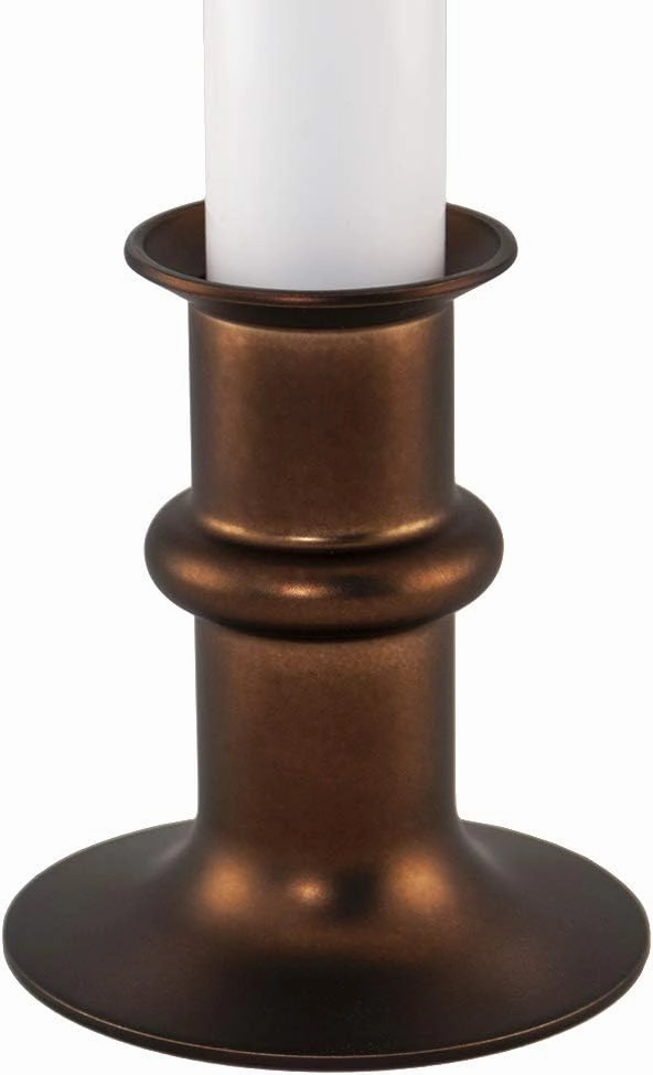 612 Vermont Ultra-Bright LED Window Candles with Timer, Battery Operated, Metal Base, White Candlestick, Adjustable Height (Pack of 4, Antique Bronze)