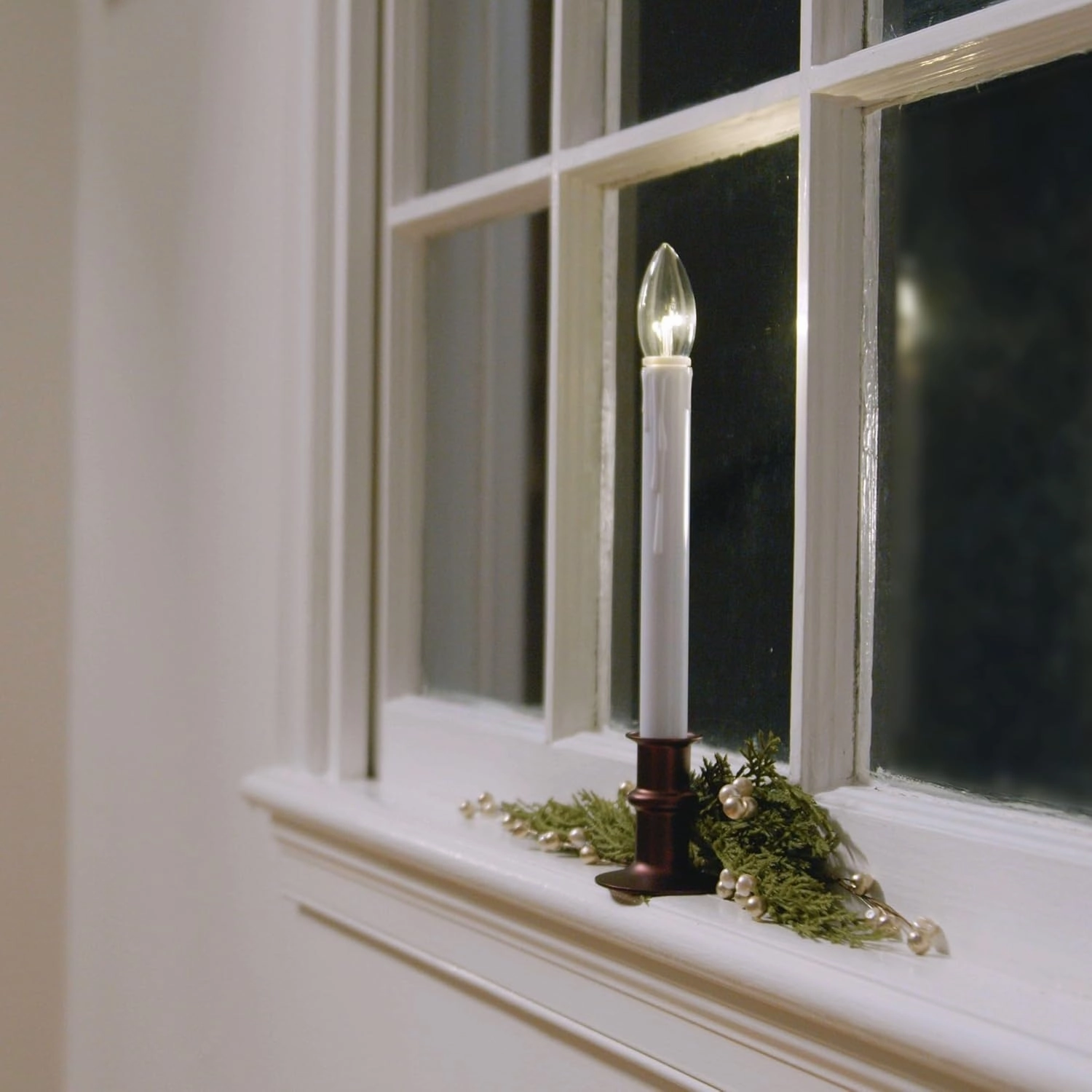 612 Vermont Ultra-Bright LED Window Candles with Timer, Battery Operated, Metal Base, White Candlestick, Adjustable Height (Pack of 4, Antique Bronze)