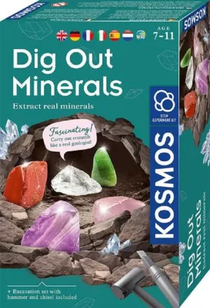 617202 Minerals Excavation Set, Digging Real Minerals Yourself, with Hammer and Chisel, 5 Fascinating Gemstones, Experiment Set for Children from 7 Years, Multilingual