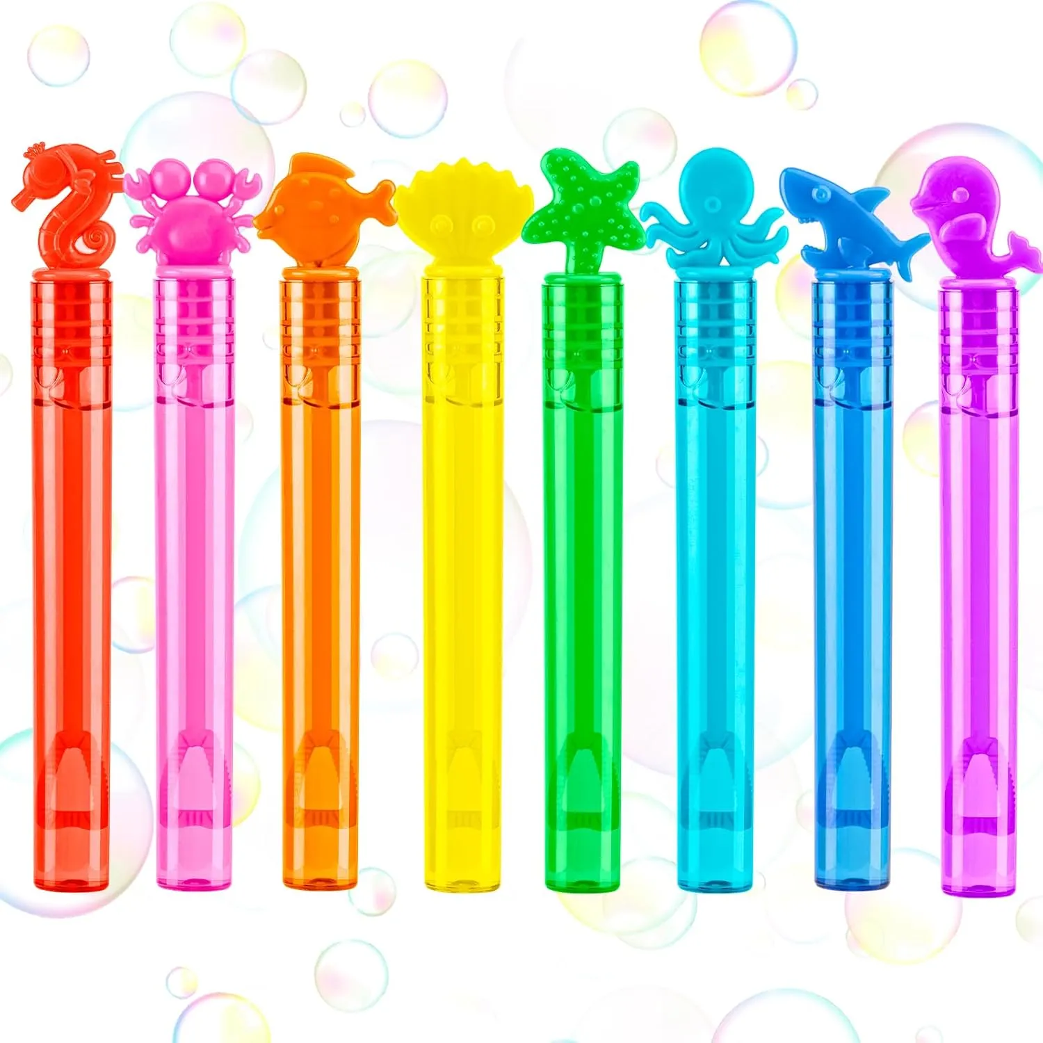 64 PCS Marine Animal Mini Bubble Wands, 8 Styles, 8 Shapes, Party Fun for Kids, Summer Outdoor Gift Toys, Themed Birthday Parties, Game prizes, Goodie Bags, Beach Toys or Indoor Bath