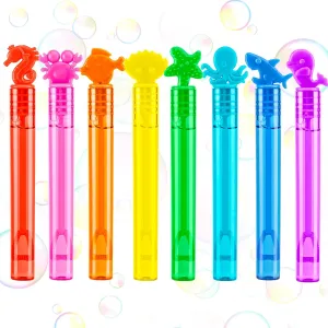 64 PCS Marine Animal Mini Bubble Wands, 8 Styles, 8 Shapes, Party Fun for Kids, Summer Outdoor Gift Toys, Themed Birthday Parties, Game prizes, Goodie Bags, Beach Toys or Indoor Bath