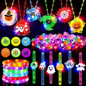66 Halloween Party Favors for Kids Light Up Rings Necklaces Halloween Goodie Bag Fillers Treats Classroom Prizes Glow in the Dark Halloween Toys Bulk