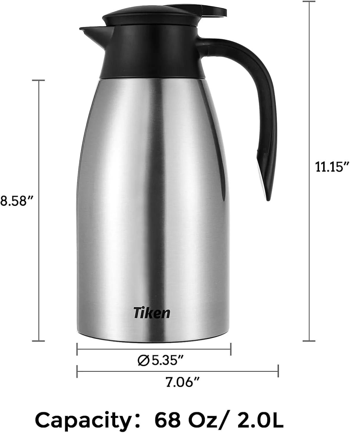 68 Oz Thermal Coffee Carafe, Stainless Steel Insulated Vacuum Coffee Carafes For Keeping Hot, 2 Liter Beverage Dispenser (Silver)