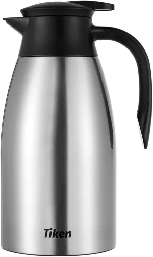 68 Oz Thermal Coffee Carafe, Stainless Steel Insulated Vacuum Coffee Carafes For Keeping Hot, 2 Liter Beverage Dispenser (Silver)