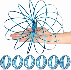6 Pack Blue Spinner Ring Arm Magic Spring Arm Sculpture Ring Colored Magic Kinetic Spring Interactive Stress Relief Festival Accessories