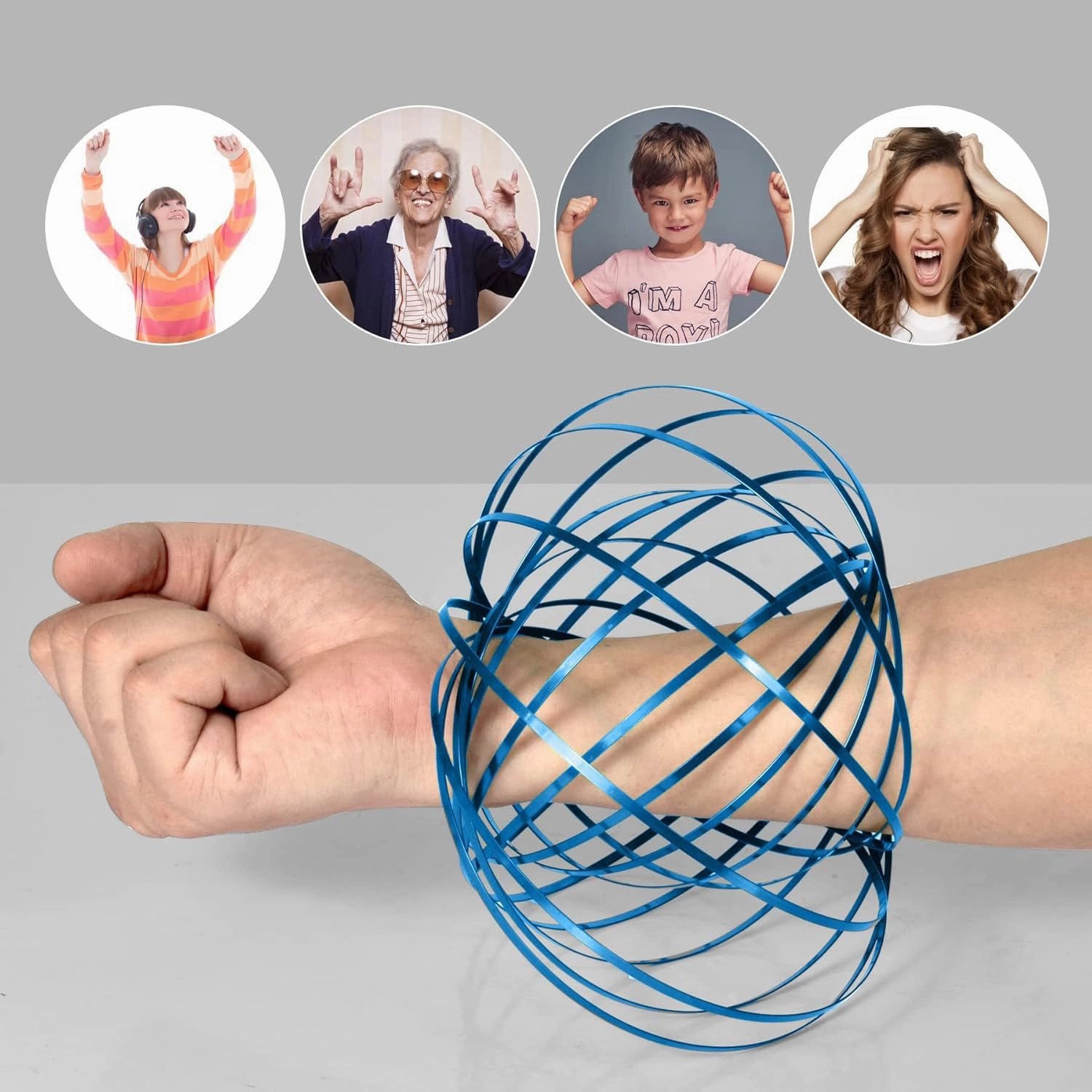 6 Pack Blue Spinner Ring Arm Magic Spring Arm Sculpture Ring Colored Magic Kinetic Spring Interactive Stress Relief Festival Accessories