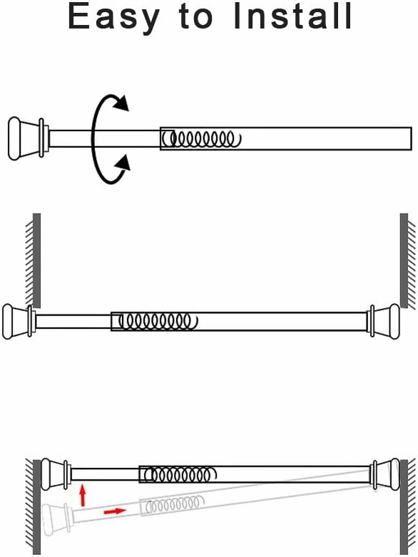 6Pcs Tension Rod, Goowin Tension Curtain Rod, No Drilling Rustproof Spring Small Tension Rod, Adjustable Tension Rods for Closet, Kitchen, Cupboard, Wardrobe, Bookshelf (Black, 22-35 inch)