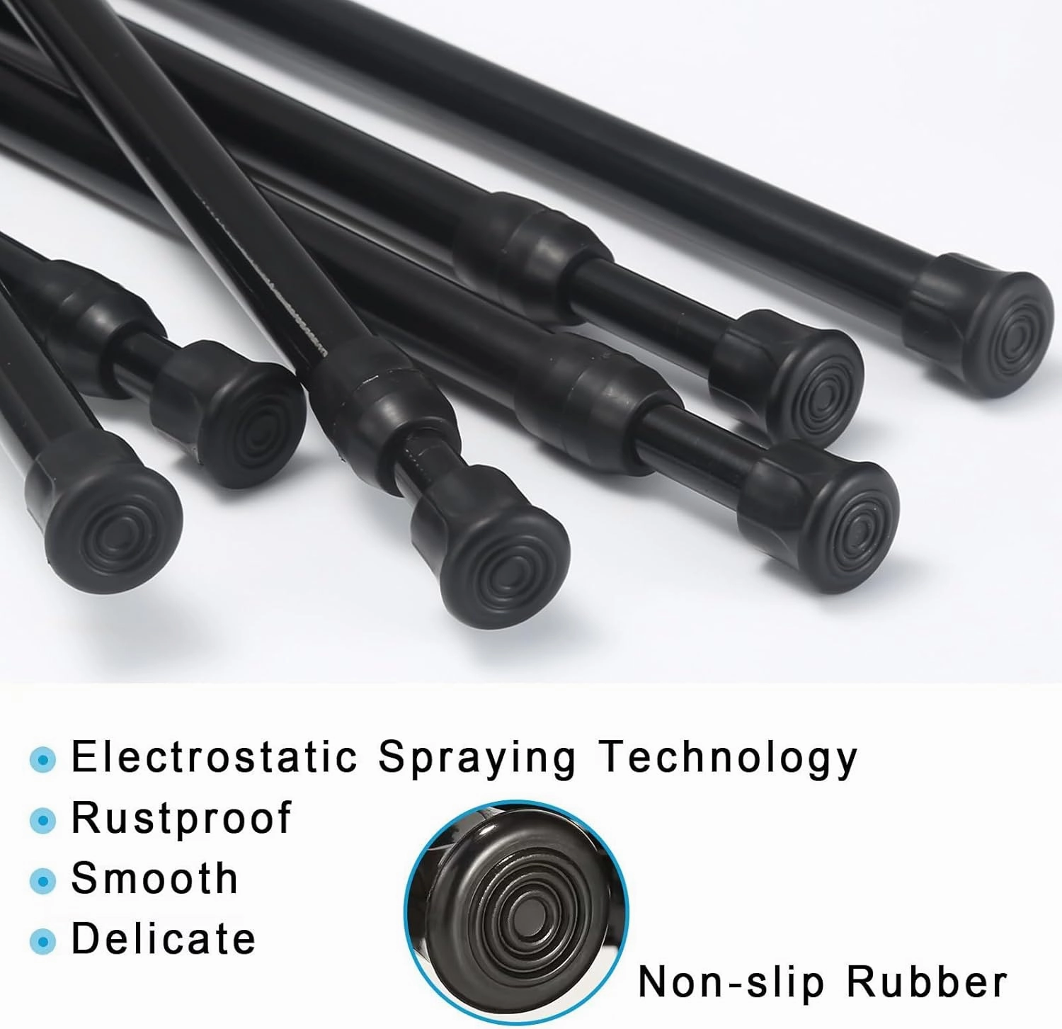 6Pcs Tension Rod, Goowin Tension Curtain Rod, No Drilling Rustproof Spring Small Tension Rod, Adjustable Tension Rods for Closet, Kitchen, Cupboard, Wardrobe, Bookshelf (Black, 22-35 inch)