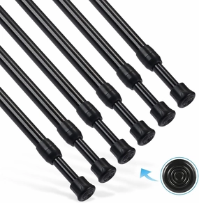 6Pcs Tension Rod, Goowin Tension Curtain Rod, No Drilling Rustproof Spring Small Tension Rod, Adjustable Tension Rods for Closet, Kitchen, Cupboard, Wardrobe, Bookshelf (Black, 22-35 inch)