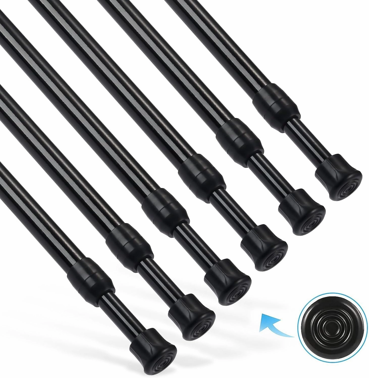 6Pcs Tension Rod, Goowin Tension Curtain Rod, No Drilling Rustproof Spring Small Tension Rod, Adjustable Tension Rods for Closet, Kitchen, Cupboard, Wardrobe, Bookshelf (Black, 22-35 inch)