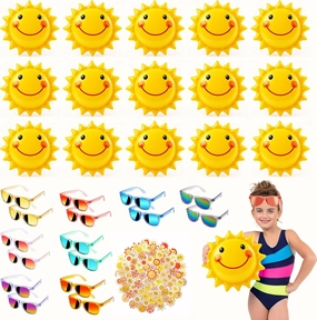 82 Pcs Summer Beach Party Favors, Pool Party Decorations Supplies, Beach Toys Including Sun Inflatable Beach Balls, Kids Sunglasses, Sunshine Stickers for Summer Beach Pool Birthday Party