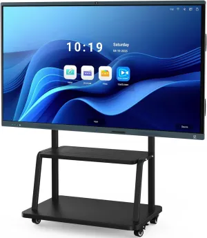 86 Inch Interactive Whiteboard, All in One Electronic Whiteboard for Classroom and Office, 4K Touchscreen Digital Smart Board with Camera and Mics (Board Movable Stand Wall Mount)