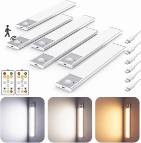 8" Ultra-Thin Under Cabinet Lighting Wireless, Aluminum Alloy Under Counter Lights for Kitchen, 3-Color-Temps Magnetic Closet Lights, Rechargeable Motion Sensor Light Indoor (6Pack, Silver)