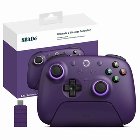 8Bitdo Ultimate 2 Wireless 2.4G Controller (TMR Joystick Update), Star-Ring RGB Lights, Adjustable Trigger Locks, Gamepad with Charging Dock for Windows PC, Android (Purple)