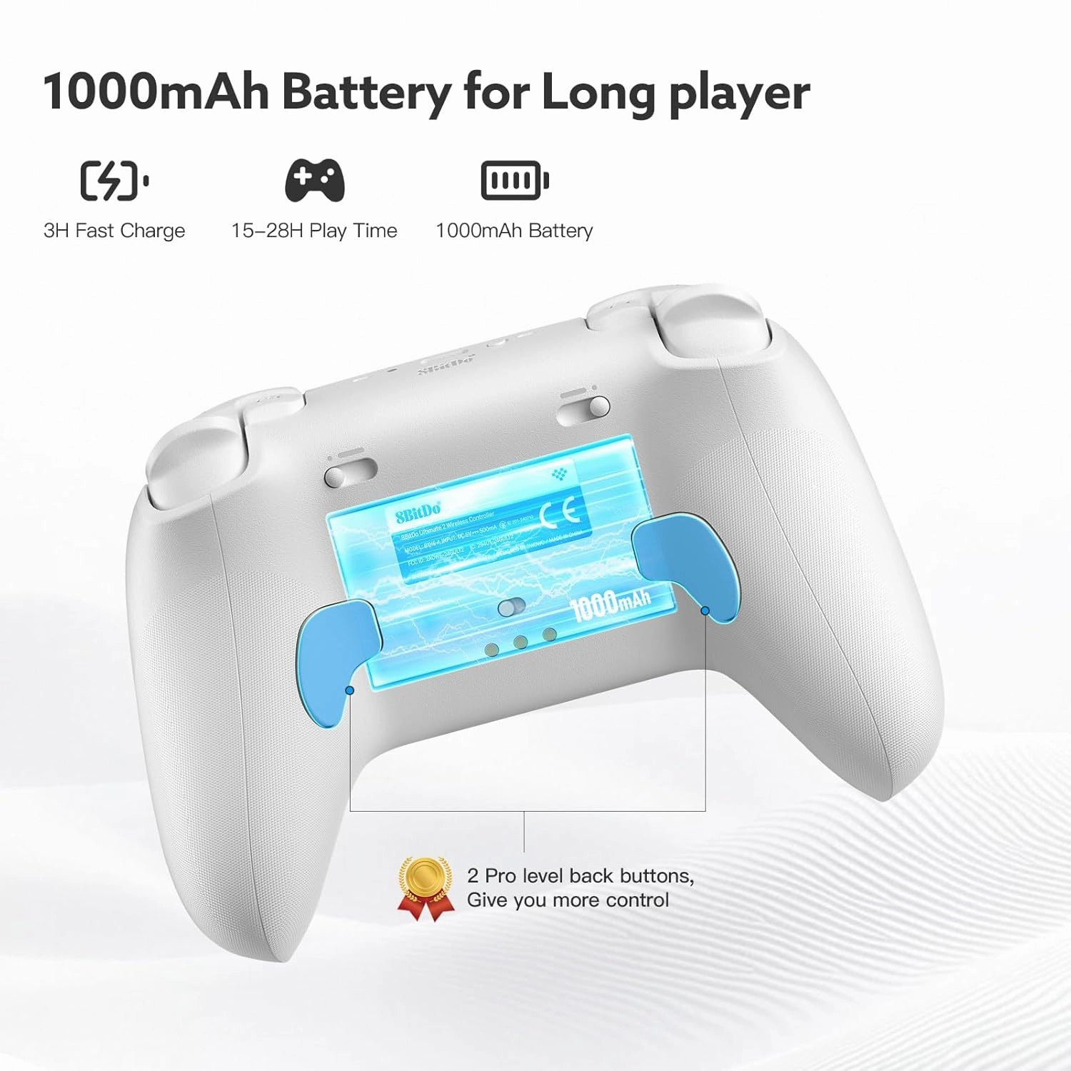 8Bitdo Ultimate 2 Wireless 2.4G Controller (TMR Joystick Update), Star-Ring RGB Lights, Adjustable Trigger Locks, Gamepad with Charging Dock for Windows PC, Android (White)