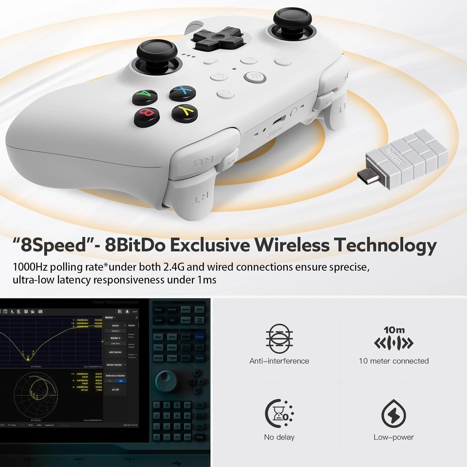8Bitdo Ultimate 2 Wireless 2.4G Controller (TMR Joystick Update), Star-Ring RGB Lights, Adjustable Trigger Locks, Gamepad with Charging Dock for Windows PC, Android (White)