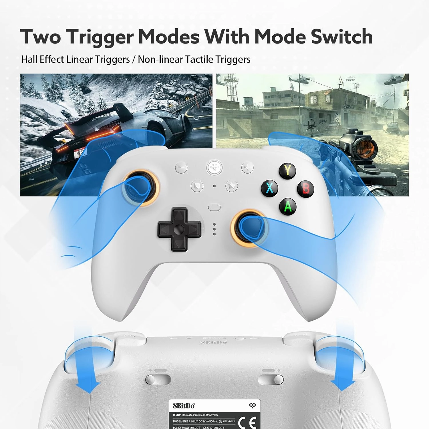 8Bitdo Ultimate 2 Wireless 2.4G Controller (TMR Joystick Update), Star-Ring RGB Lights, Adjustable Trigger Locks, Gamepad with Charging Dock for Windows PC, Android (White)