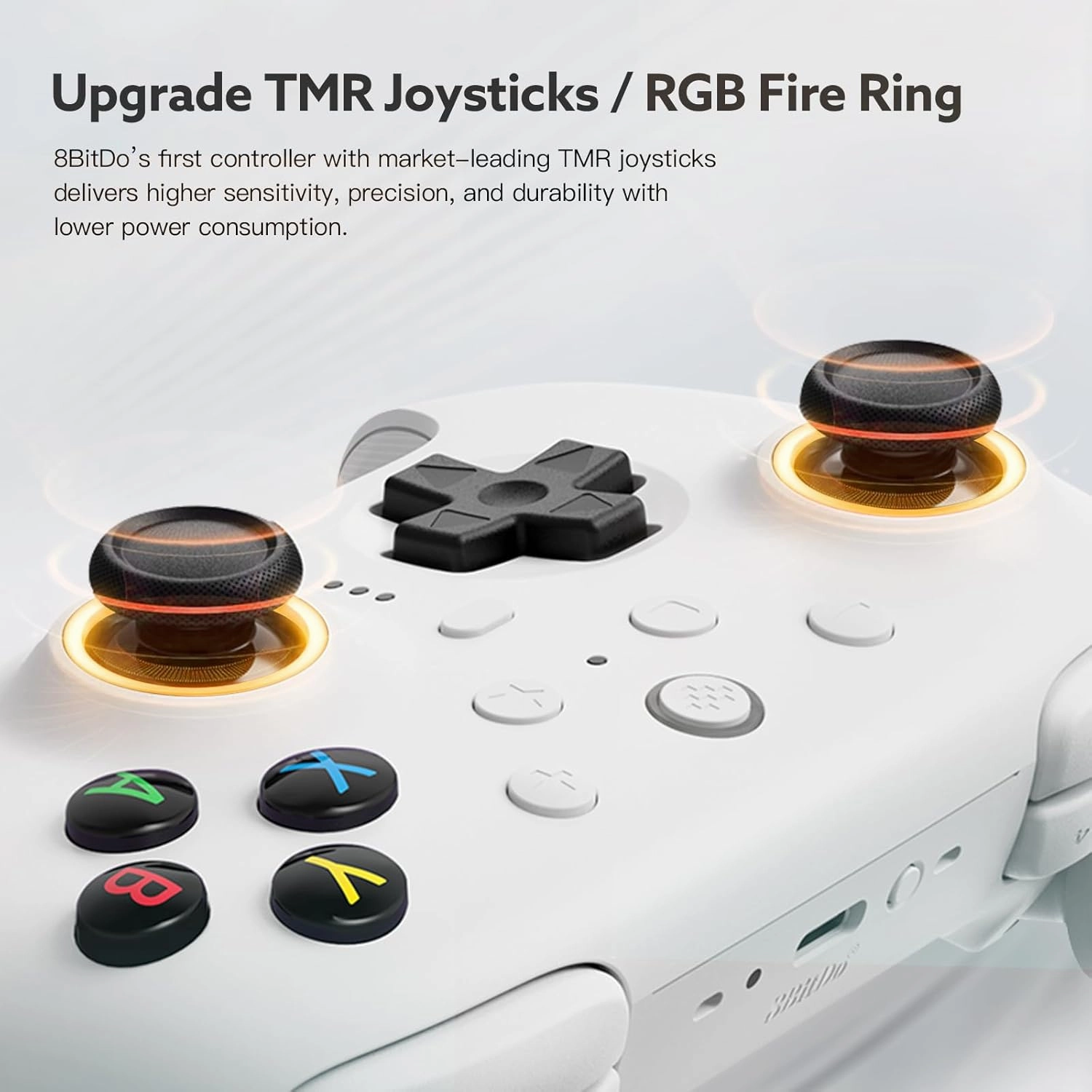 8Bitdo Ultimate 2 Wireless 2.4G Controller (TMR Joystick Update), Star-Ring RGB Lights, Adjustable Trigger Locks, Gamepad with Charging Dock for Windows PC, Android (White)