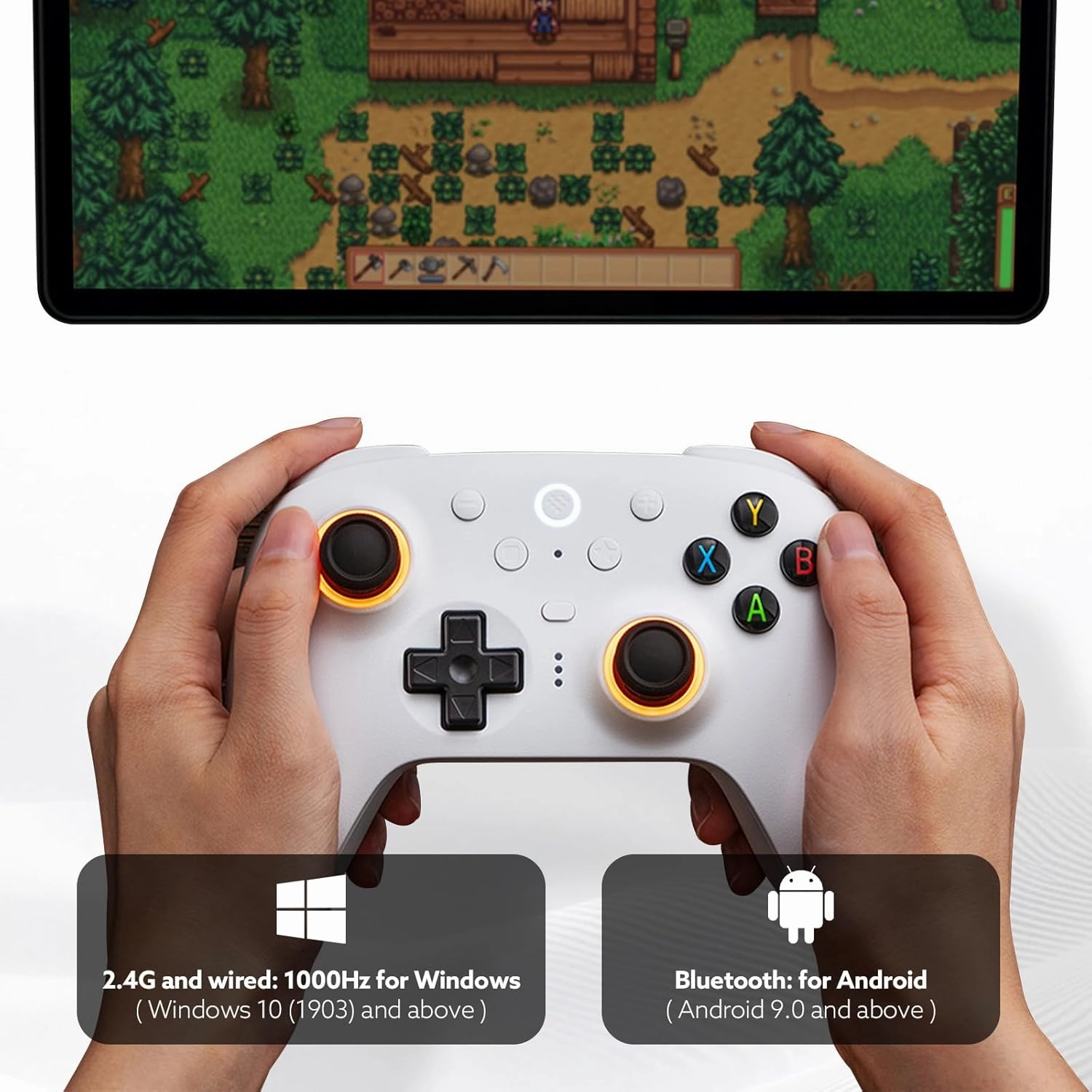8Bitdo Ultimate 2 Wireless 2.4G Controller (TMR Joystick Update), Star-Ring RGB Lights, Adjustable Trigger Locks, Gamepad with Charging Dock for Windows PC, Android (White)