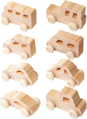 8pcs Wooden Cars Unfinished Craft Toys for Boys and Girls Paintable Car Crafts for Creative Play Develop Hand-Eye Coordination Imagination Safe Lightweight Design