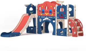9 in 1 Toddler Slide and Climber Playset Indoor Outdoor Playground Kids Slide with Basketball Hoop,Telescope, Ring Toss, Storage Space, Freestanding Backyard Slide for Children Age 1-6