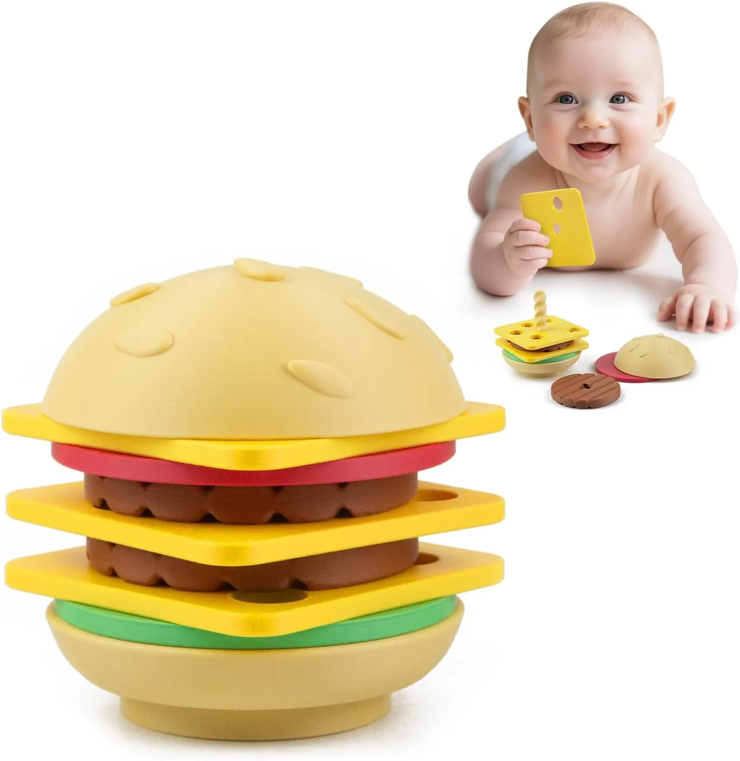 9 Layers Hamburger Spinning Stacking Toy, Ring Stacker Montessori Educational Learning Sensory Toys, Suitable for Gifts for Boys and Girl