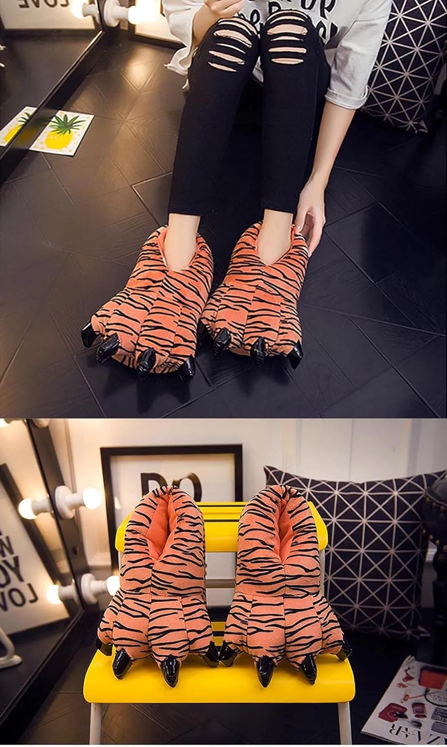 acdiac Unisex Soft Monster Claw Slippers Fun Dino Slippers Animal Paw Shoes For Men Women Boy Girl With Home Halloween Party Cosply Costume Footwear